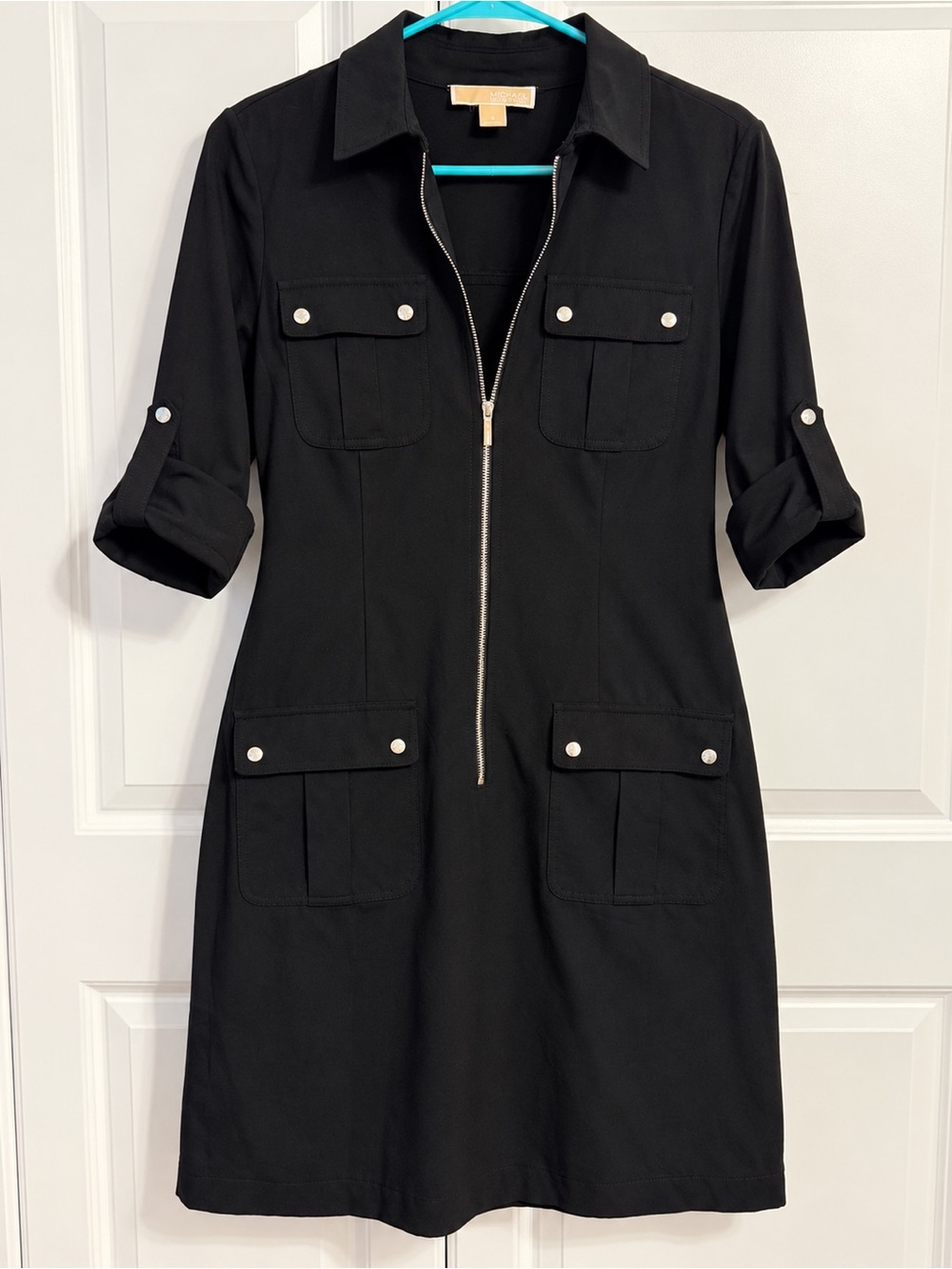Michael Kors Black Zip-Front Utility Shirt Dress